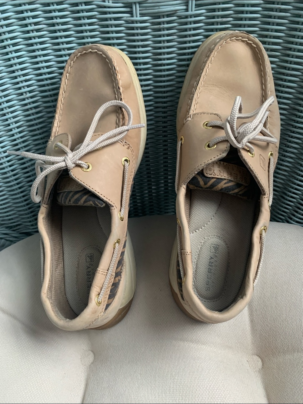 Sperry Light Beige/Tan Women's Boat Shoes with Gold Eyelets